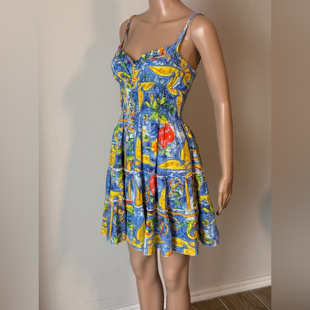 luisa positano 100% linen colorful patterned italian dress adjustable straps